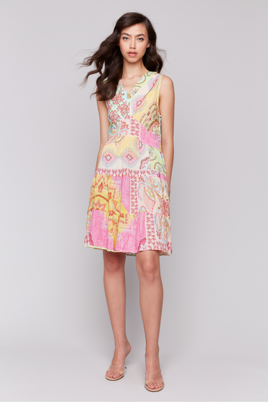 Printed V-Neck Dress with Tiers