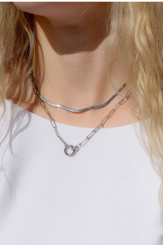 Charm Bar Paperclip Necklace with Rhinestone Carabiner
