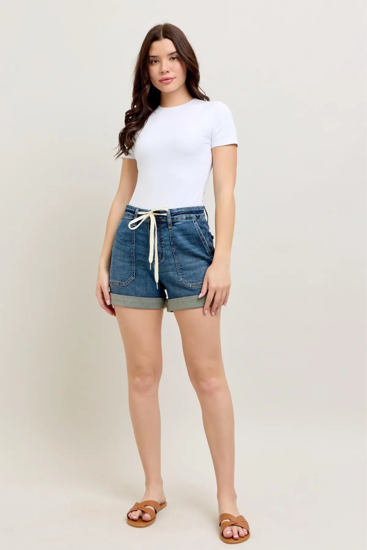 JUDY BLUE HI WAIST DARK DEN CUFF JOGGER SHORTS