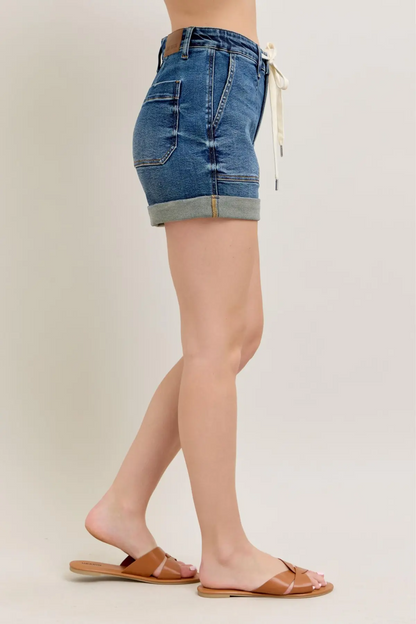 JUDY BLUE HI WAIST DARK DEN CUFF JOGGER SHORTS