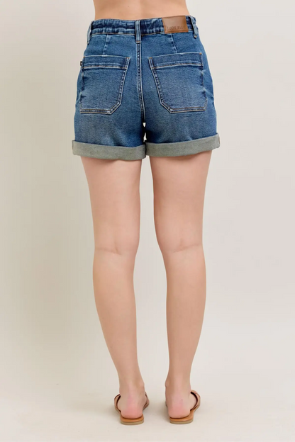 JUDY BLUE HI WAIST DARK DEN CUFF JOGGER SHORTS
