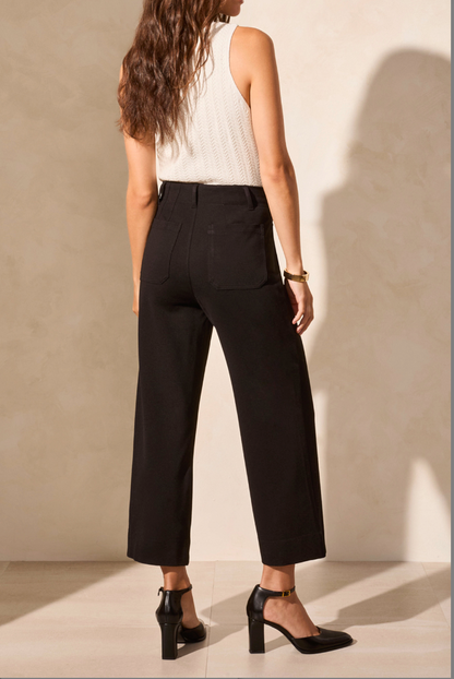 High Rise Front Fly Capri Pants w/Pockets- Black