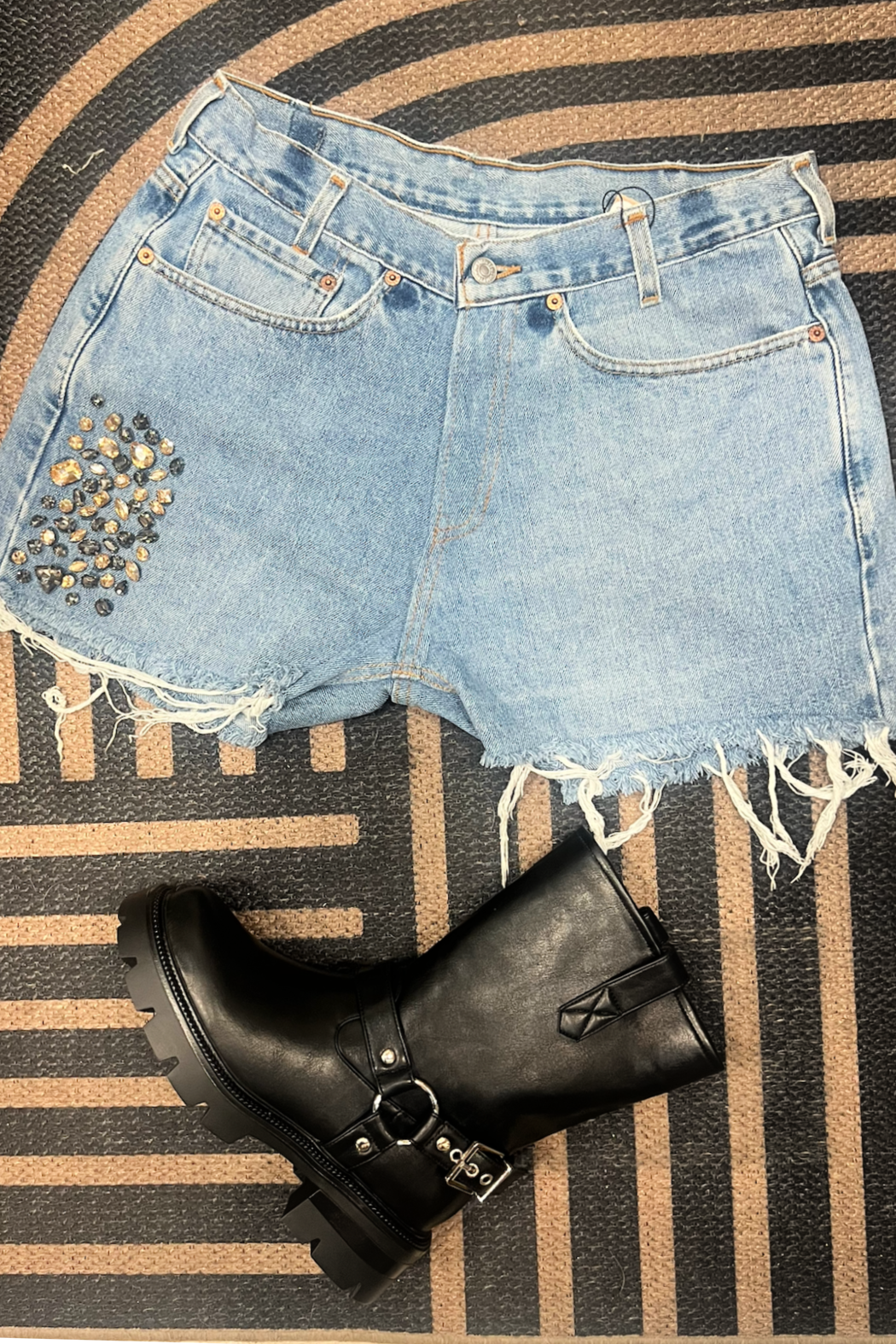 Embellished Up-cycled Levi Denim Shorts