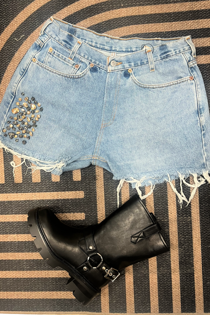 Embellished Up-cycled Levi Denim Shorts