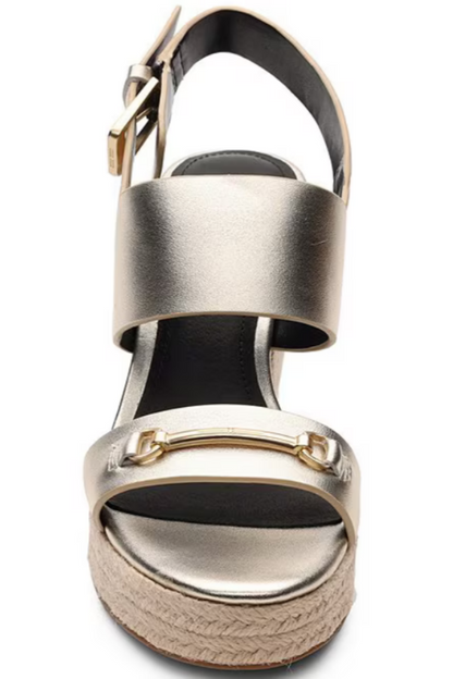 Hinkley Metallic Leather Buckle Platform Wedges