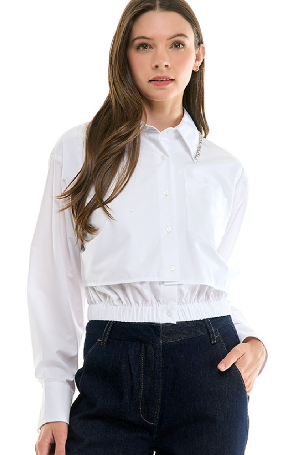 Rhinestone Collar Layered Blouse