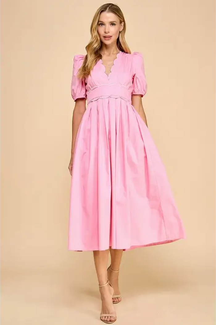 Scalloped Detail Midi Dress