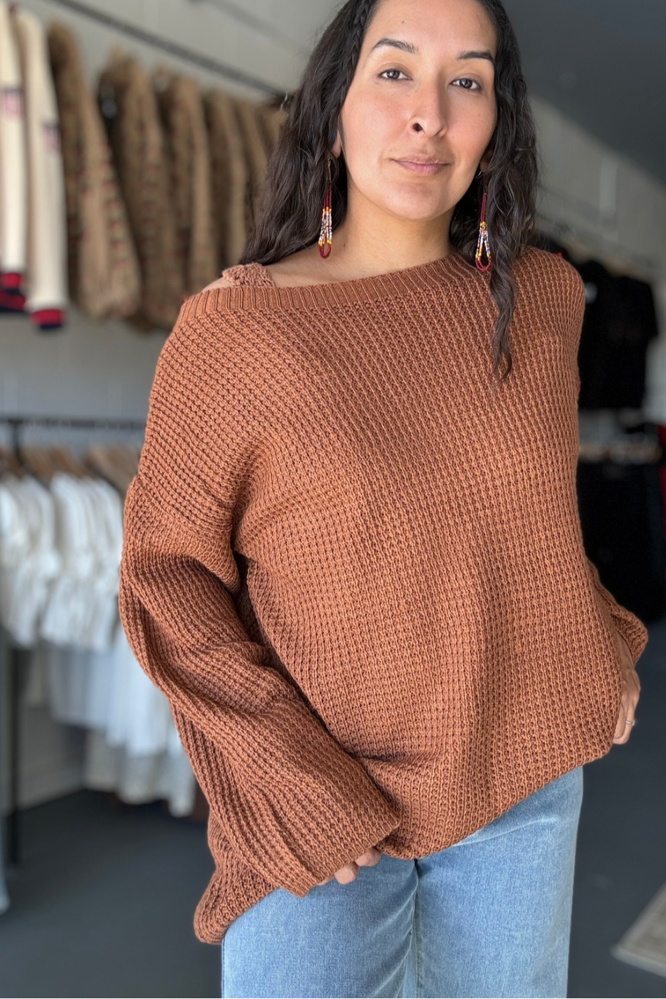 Women's Loose Fit Slant Neck Knit Top