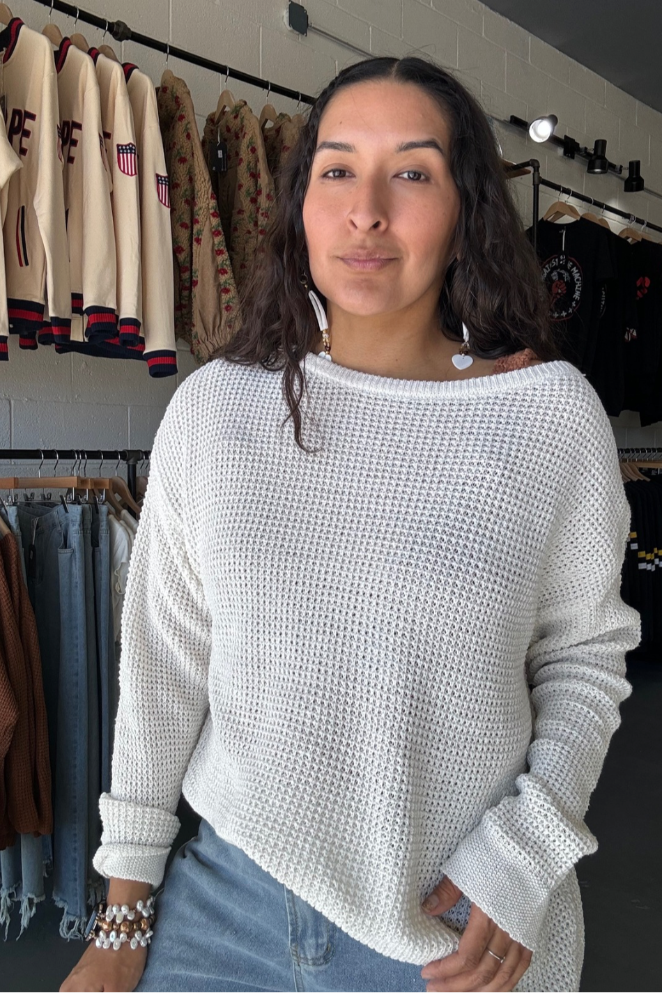 Women's Loose Fit Slant Neck Knit Top