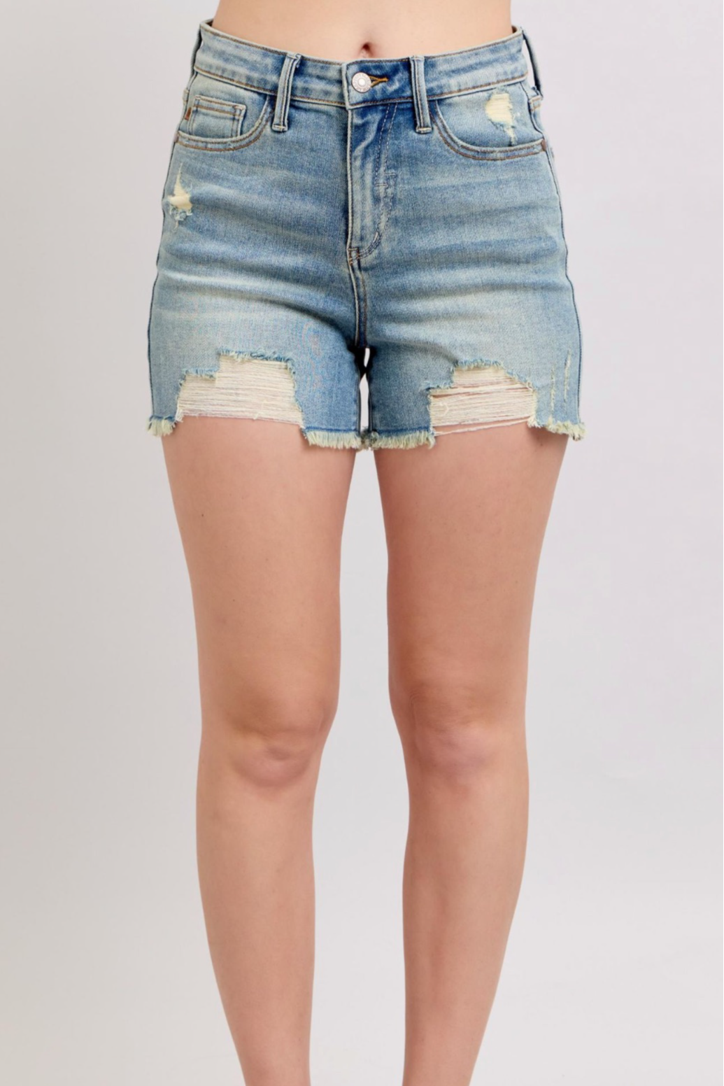 High Waist VInatage Wash Fly Stitch Destroy Shorts