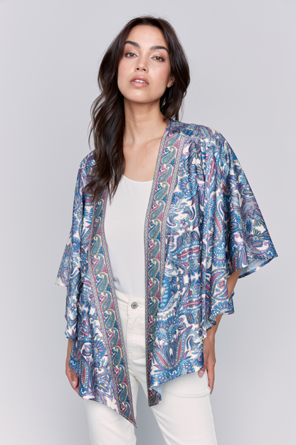 Printed Wide 3/4 Sleeves Kimono