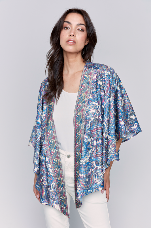 Printed Wide 3/4 Sleeves Kimono