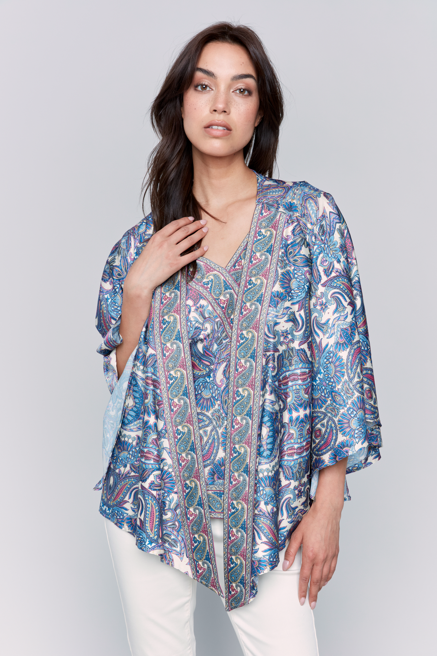 Printed Wide 3/4 Sleeves Kimono