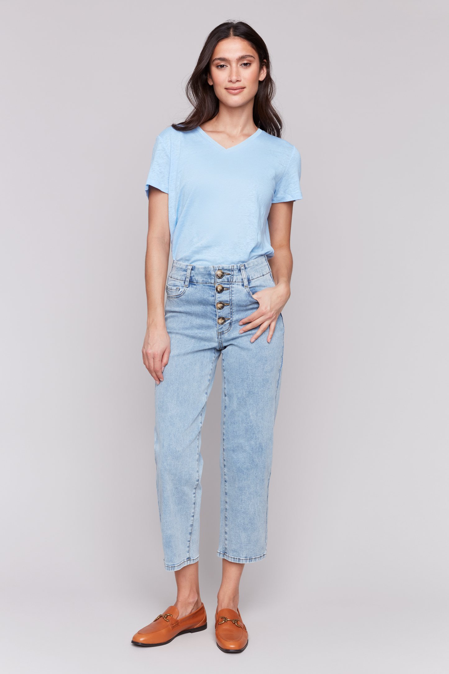 Front Button Fly Straight Crop Jeans