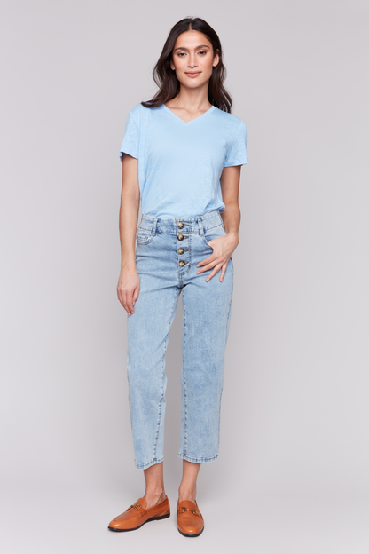 Front Button Fly Straight Crop Jeans