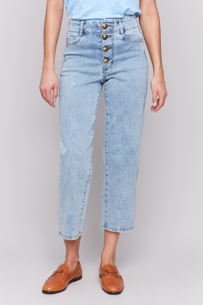 Front Button Fly Straight Crop Jeans
