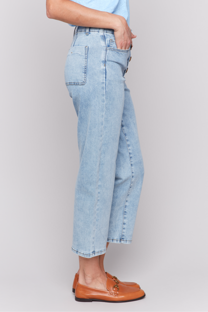 Front Button Fly Straight Crop Jeans