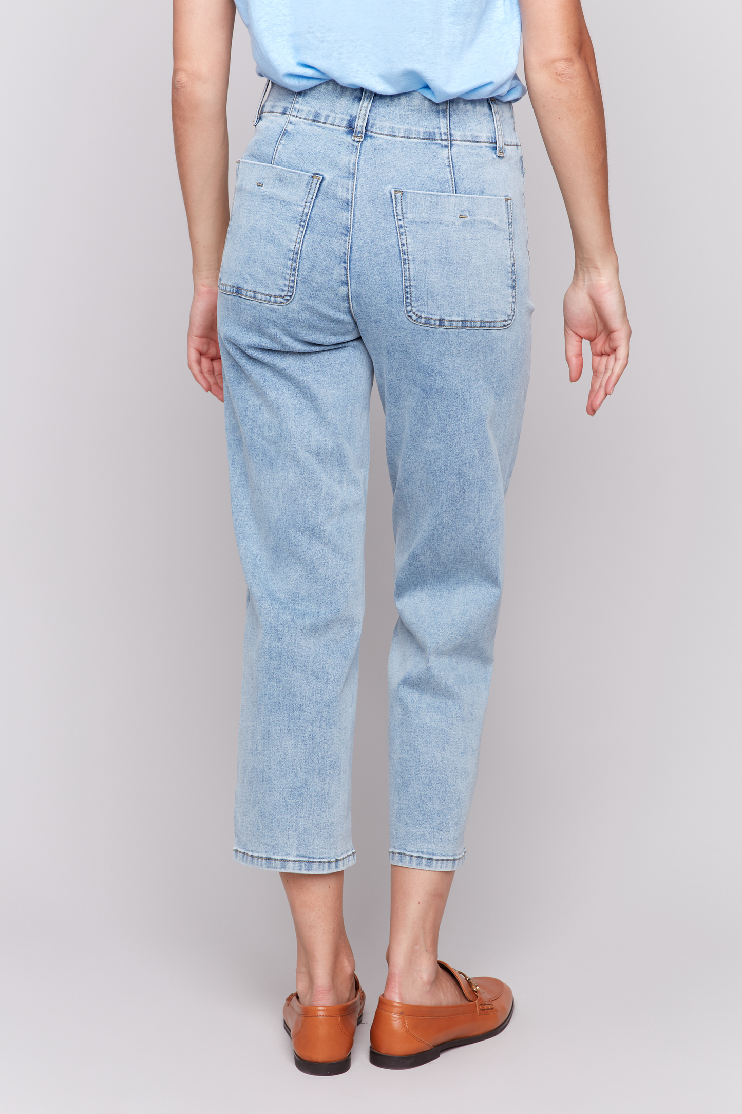 Front Button Fly Straight Crop Jeans