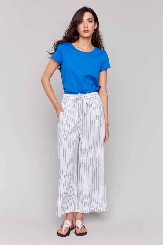 Printed Stripe Cropped Linen Pant