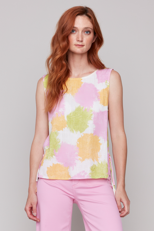 Printed Sleeveless Tank Top with Side Ties