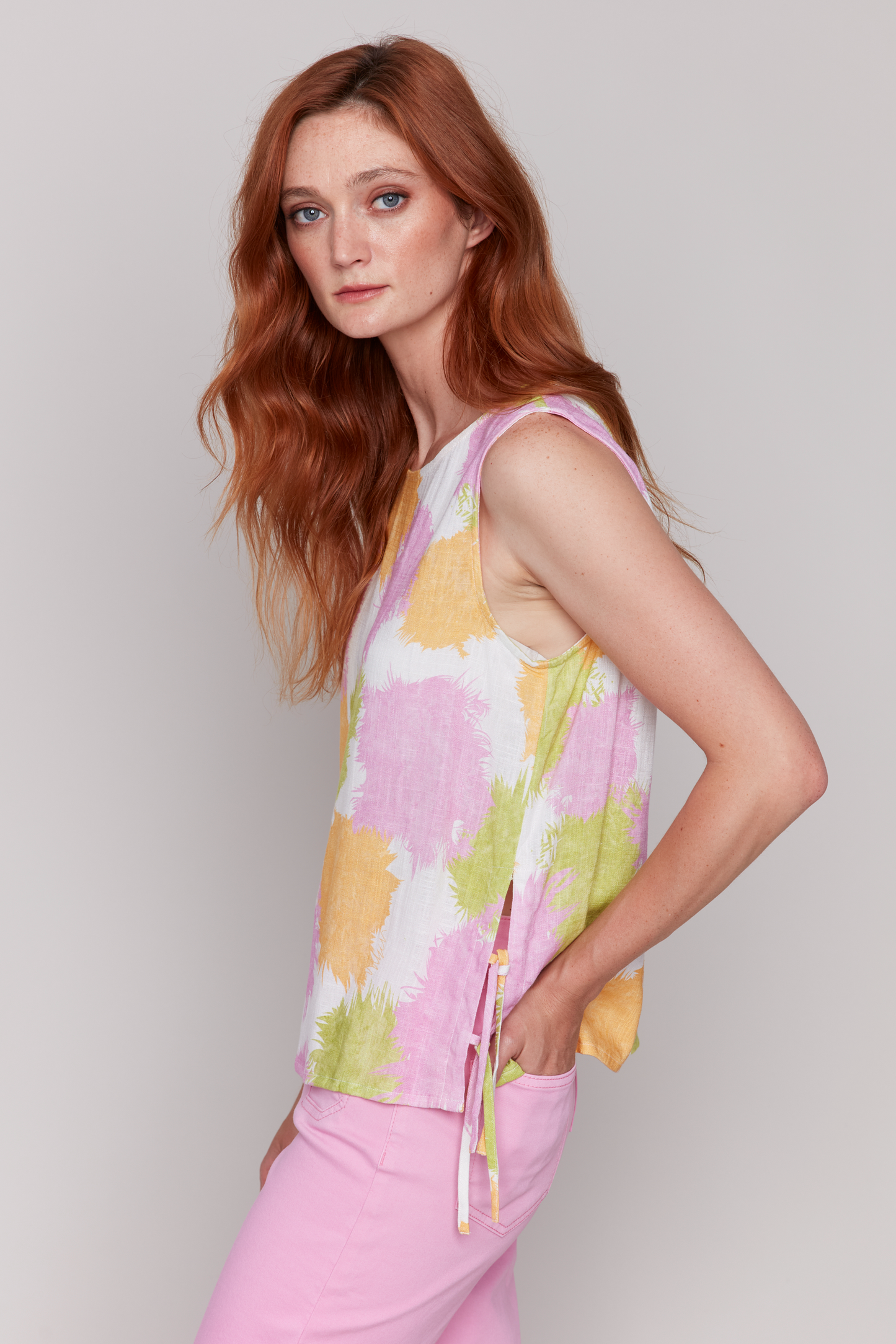 Printed Sleeveless Tank Top with Side Ties