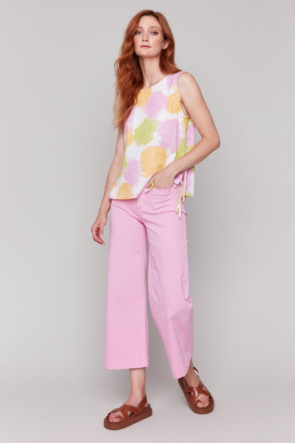 Printed Sleeveless Tank Top with Side Ties