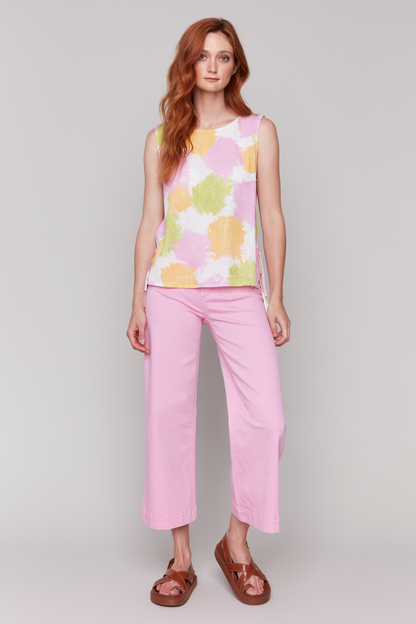 Printed Sleeveless Tank Top with Side Ties