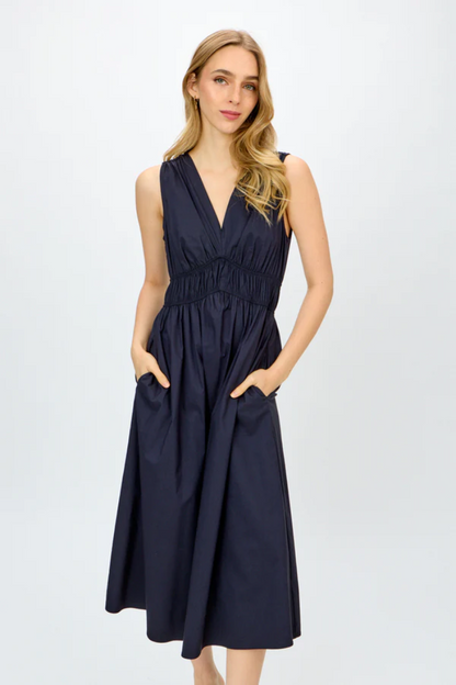 Stretch Poplin Fit-And-Flare Dress- Midnight