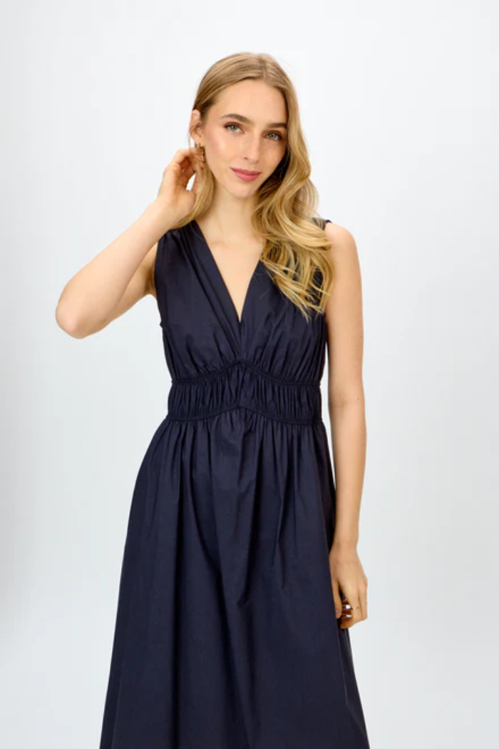 Stretch Poplin Fit-And-Flare Dress- Midnight