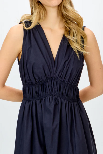 Stretch Poplin Fit-And-Flare Dress- Midnight