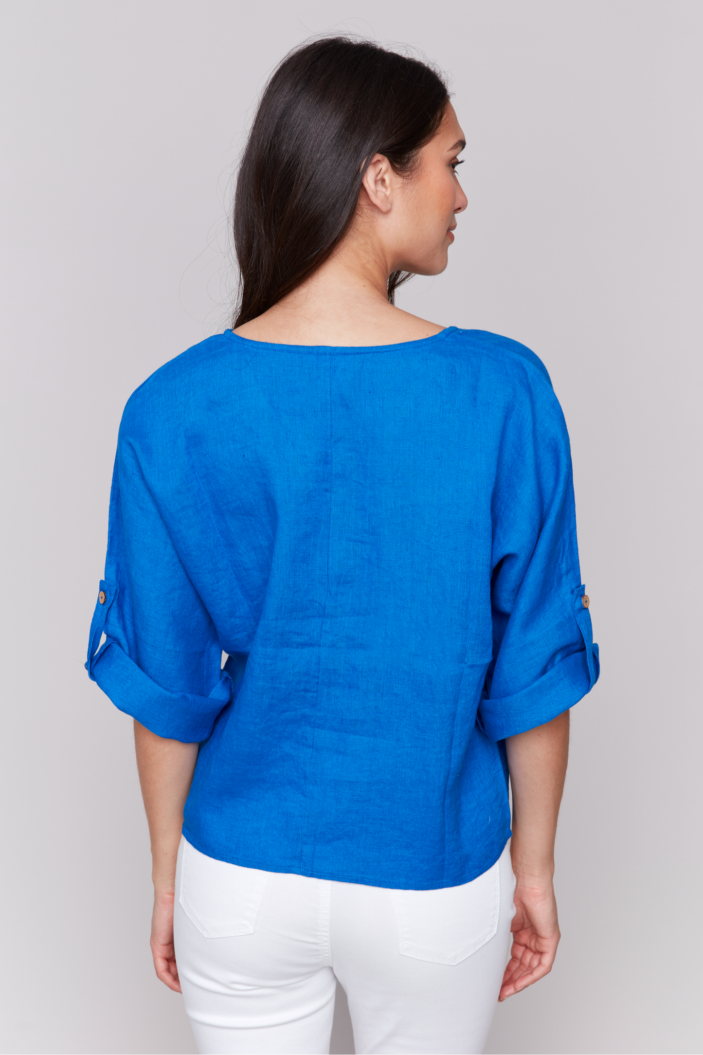 Dolman 3/4 Roll Up Sleeves Blouse with Front Tie