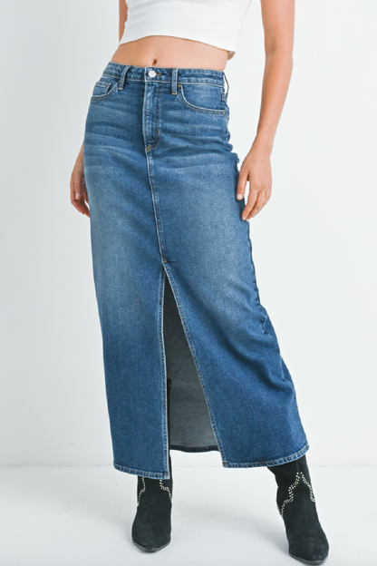 Stretch Classic Denim Midi Skirt