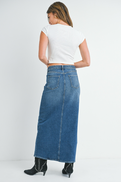 Stretch Classic Denim Midi Skirt