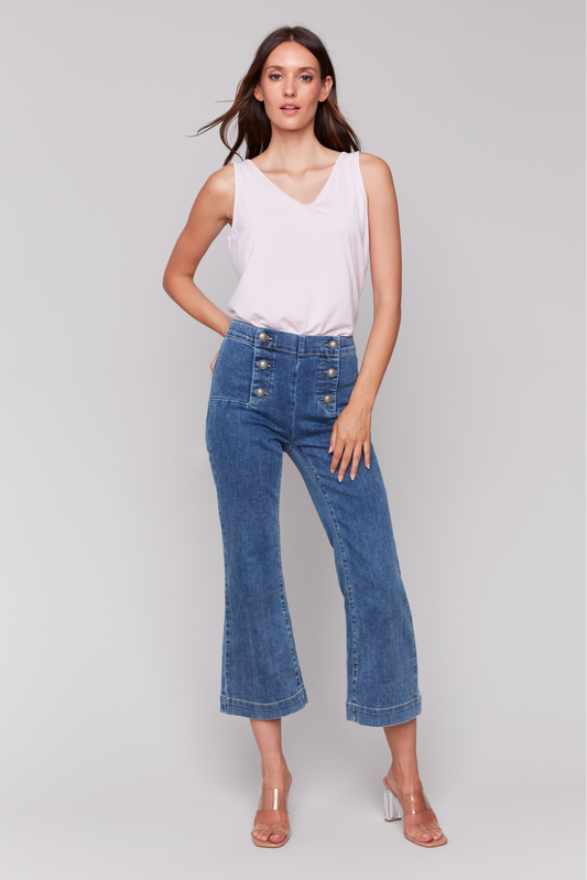 Pull On Flare Pant with Front Button