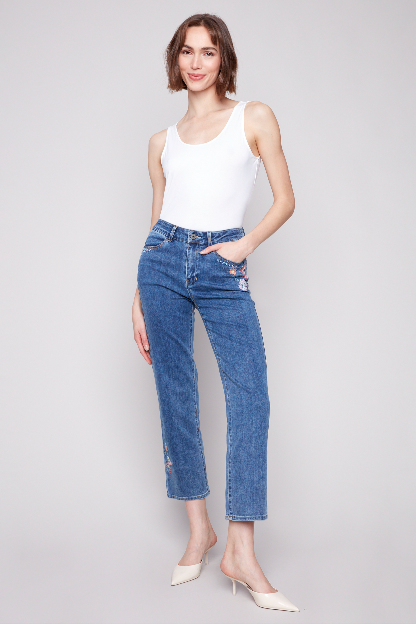 Embroidery Roll Up Cuff Pant