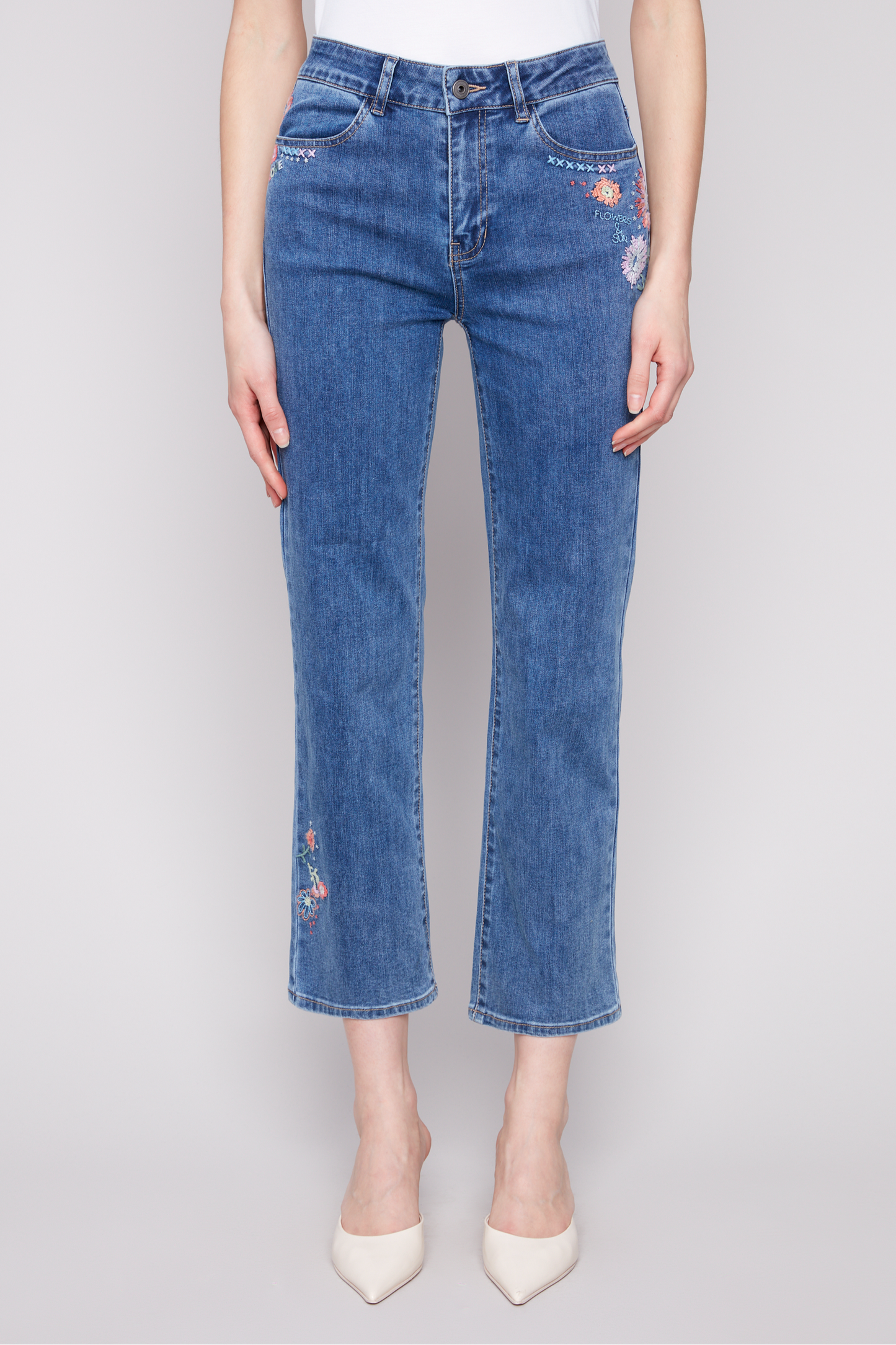 Embroidery Roll Up Cuff Pant