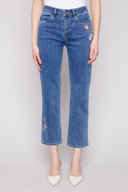 Embroidery Roll Up Cuff Pant