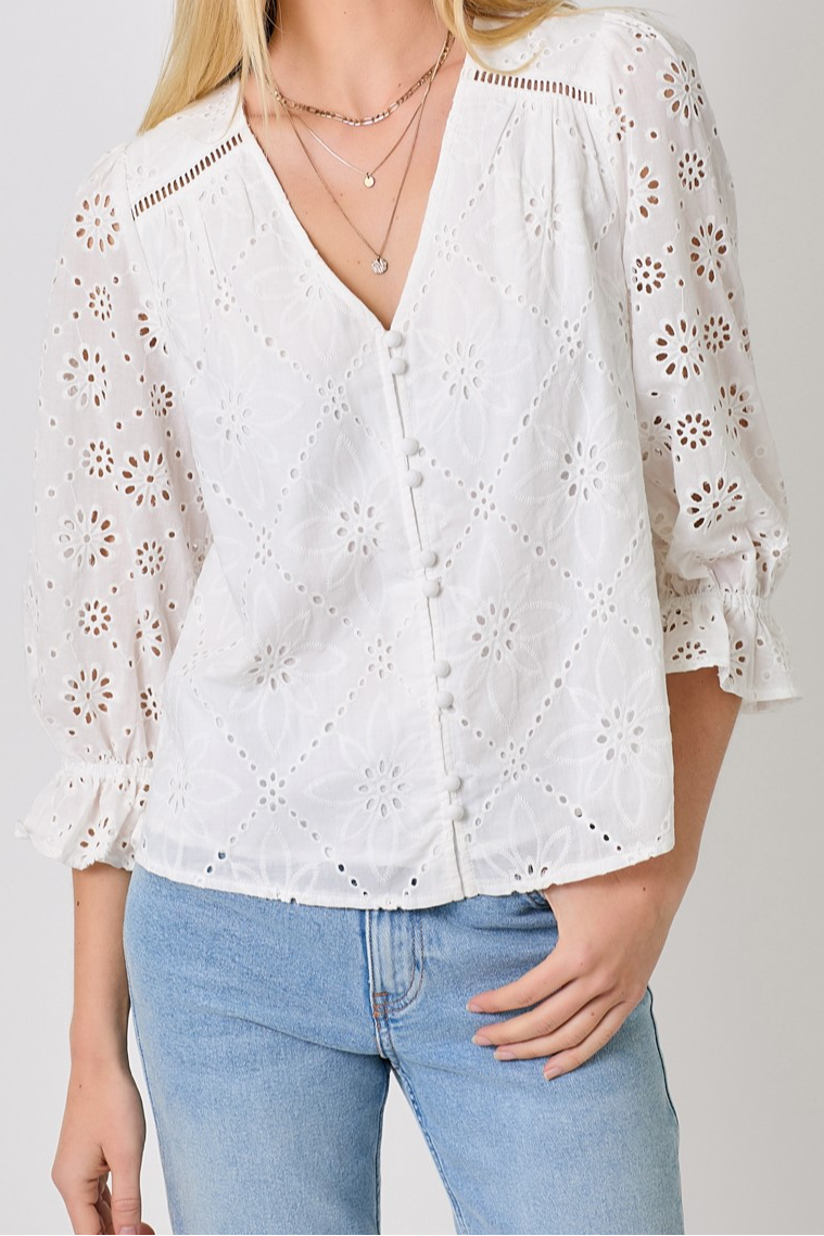 Eyelet Puff Sleeve Top