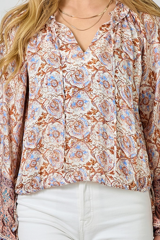 Border Print Ruffle Top