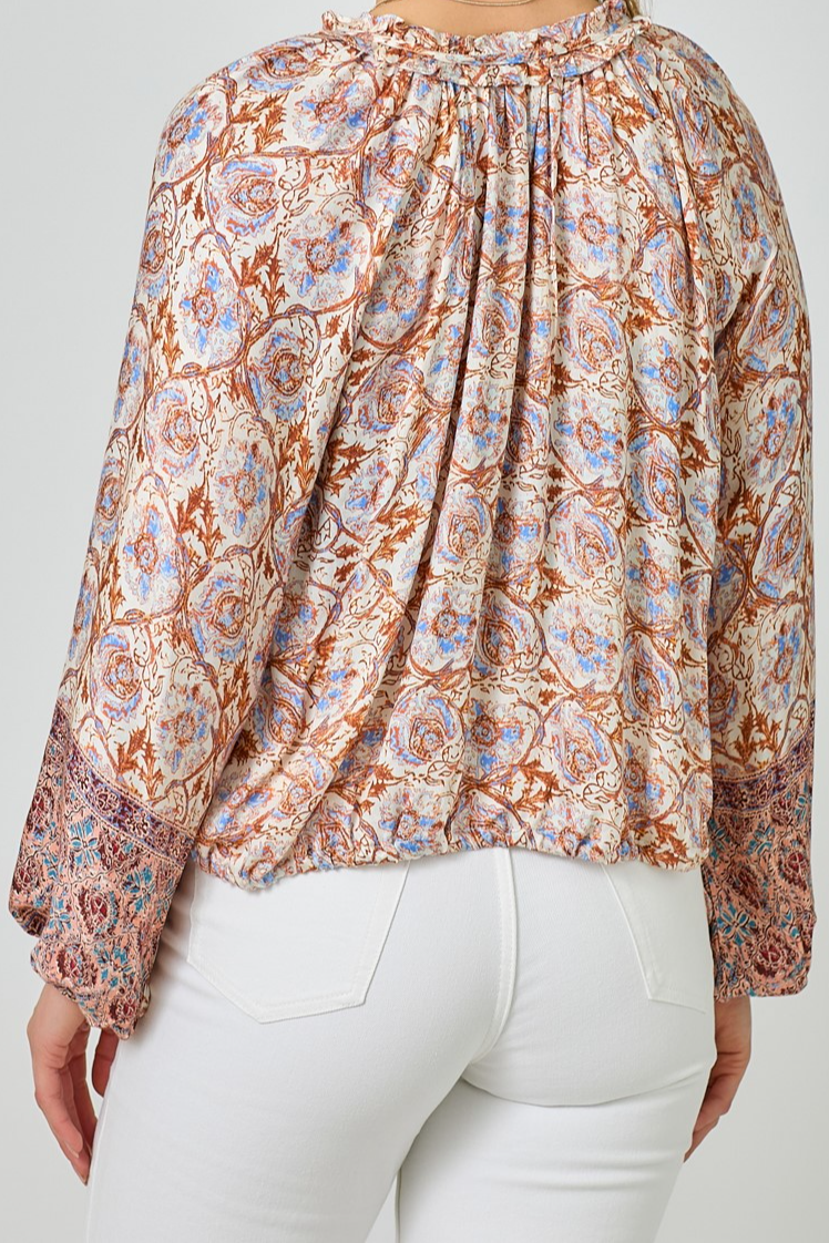 Border Print Ruffle Top