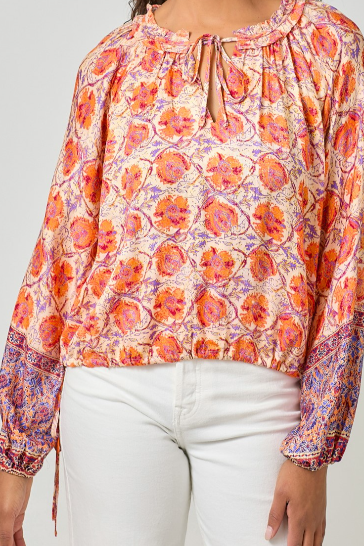 Border Print Ruffle Top