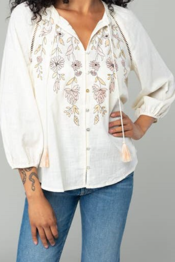 Floral Embroidered Long Sleeve Blouse