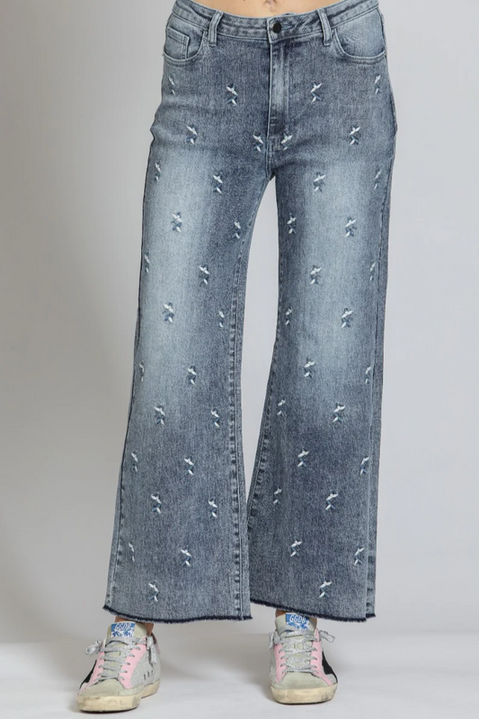 APNY EMBROIDERED WIDE LEG JEAN