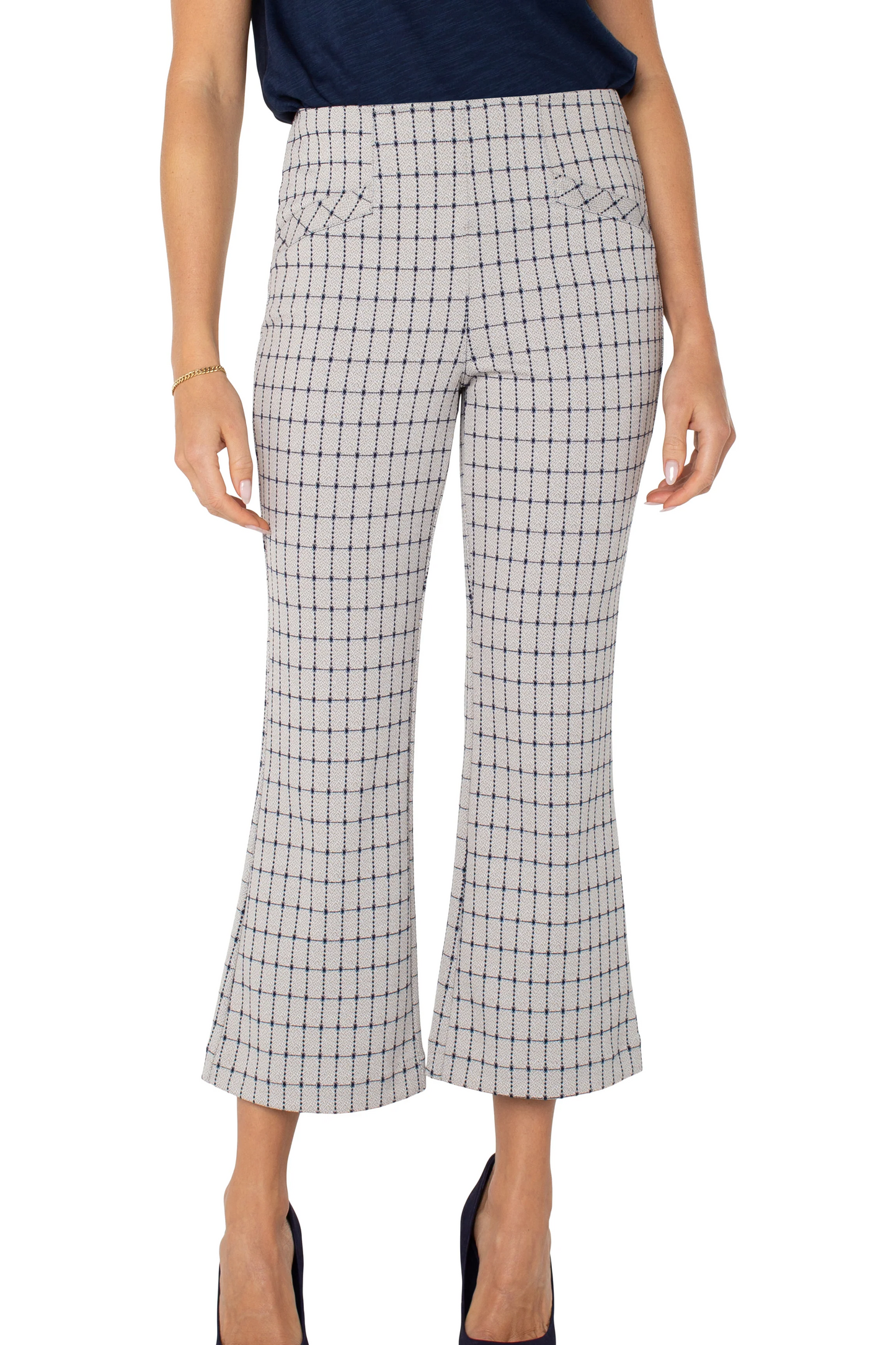 Stella Kick Flare w/ Welt Pockets- Navy Taupe Grid