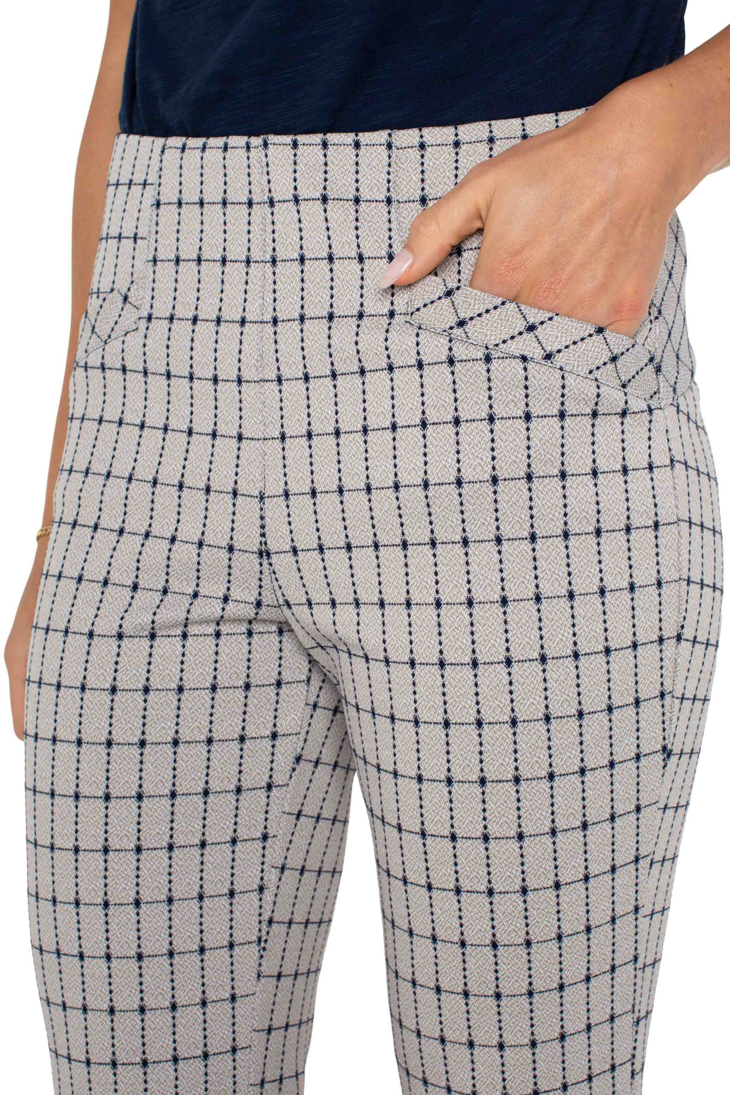 Stella Kick Flare w/ Welt Pockets- Navy Taupe Grid