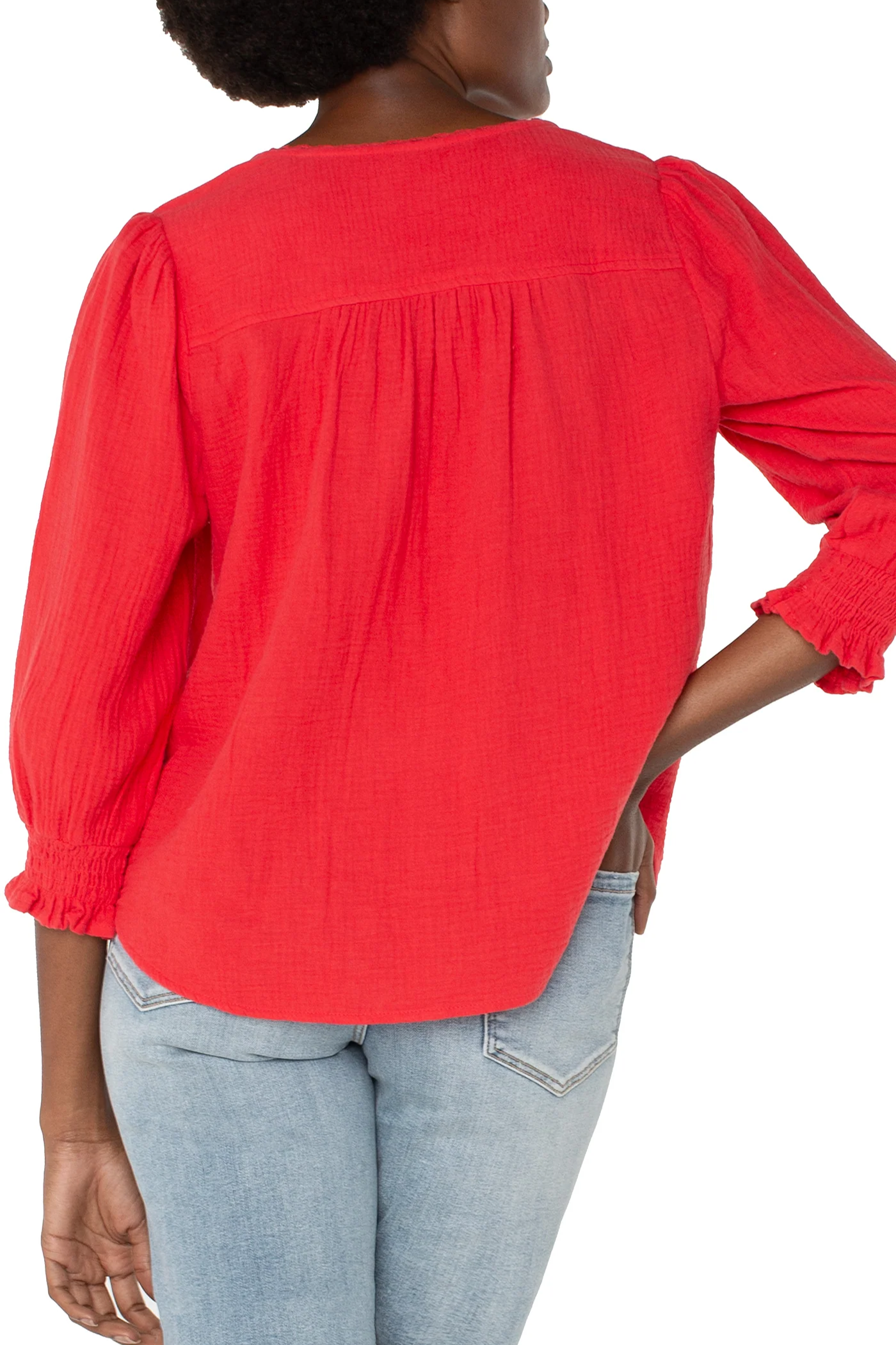 3/4 Slv Embroidered Woven Blouse