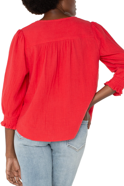 3/4 Slv Embroidered Woven Blouse