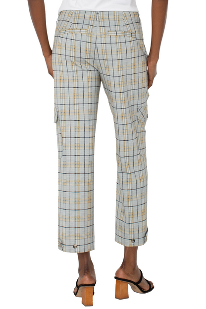 Utility Cargo Crop w/ Tab Hem- Taupe Multi Glen Plaid