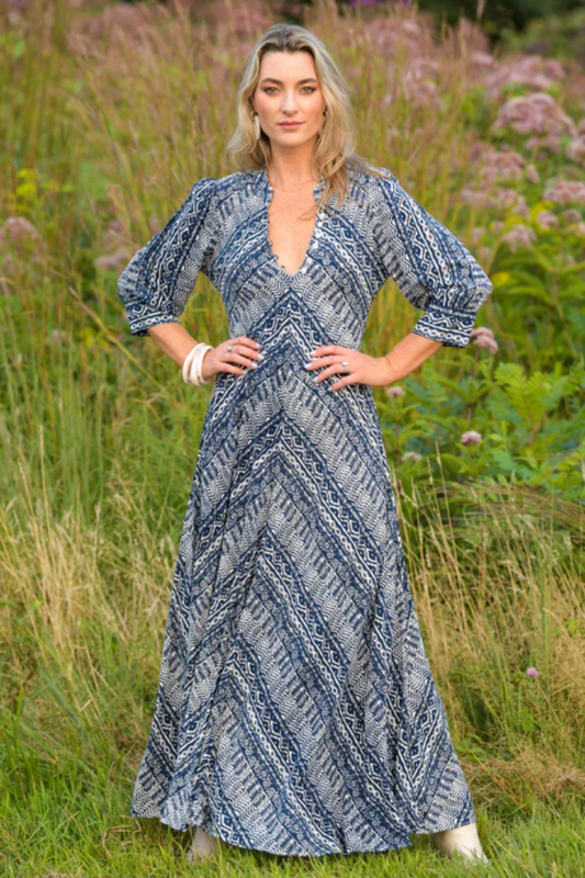 Daphne Dress - Indigo Aztec