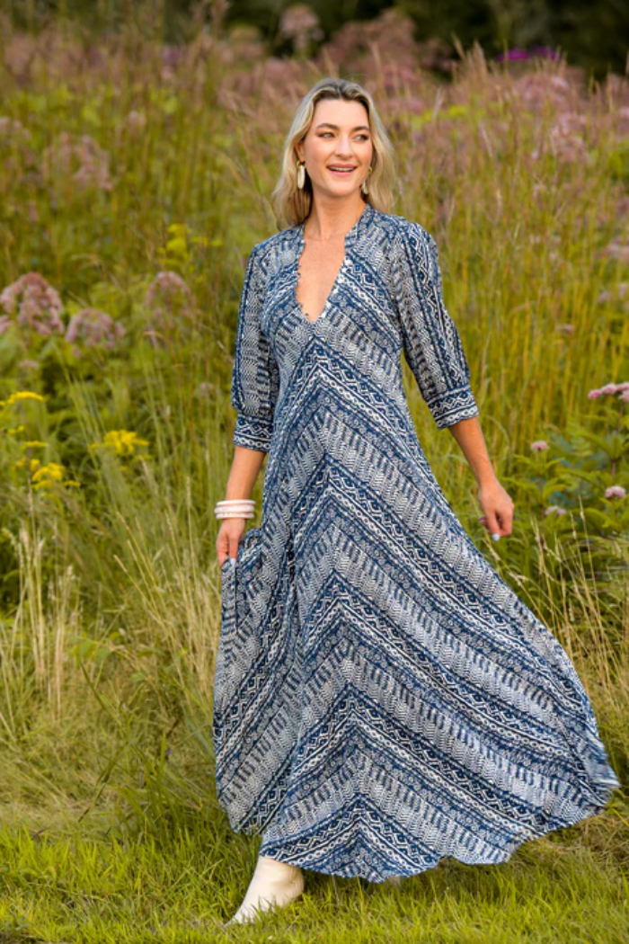 Daphne Dress - Indigo Aztec
